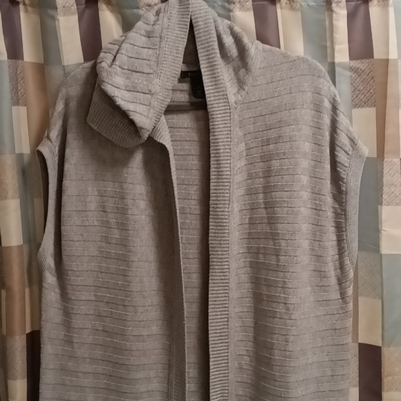 FINAL PRICE NWOT WH/BM gray hooded striped/banded/ribbed open cardigan Sm - Picture 8 of 9